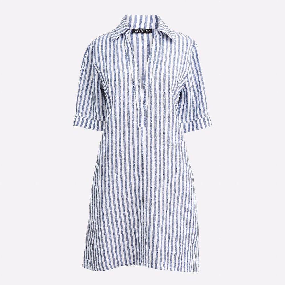 NWT J. Crew Bungalow Popover Linen Pinstripe Dress size XL